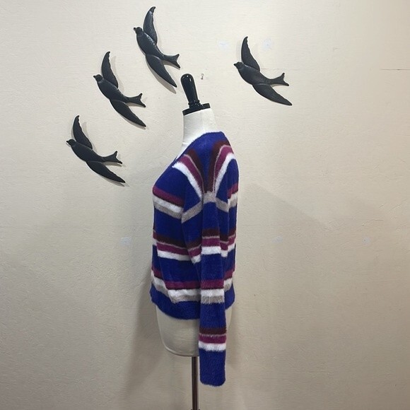 SPLENDID V Neck Eyelash Fuzzy Purple Striped Sweater  ~ L - Picture 8 of 14